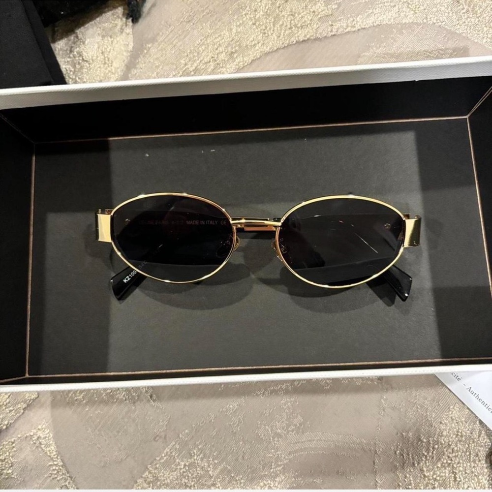 Celine Black and Gold Oval Sunglasses
